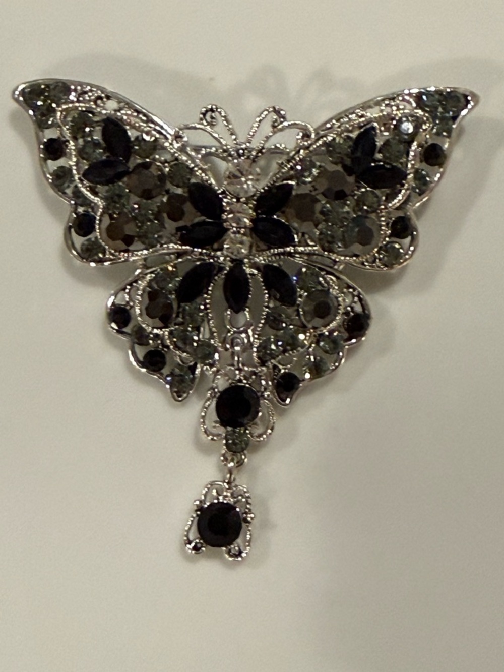 Silver-Tone Butterfly Brooch with Black Stones Gothic Castle core